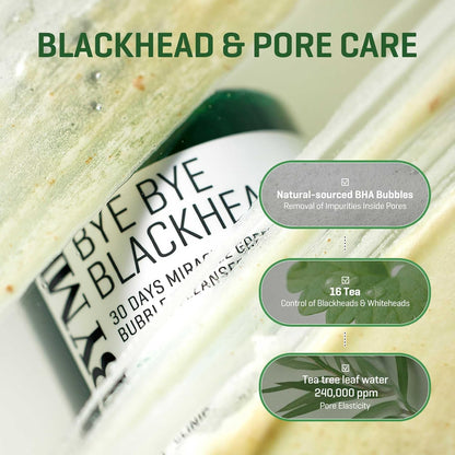 Bye Bye Blackhead 30 Days Miracle Green Tea Tox Bubble Cleanser – 4.23Oz, 120G – Korean Face Wash & Bubble Face Mask – Daily Blackhead-Removing Pore Minimizer for Face – Korean Skin Care