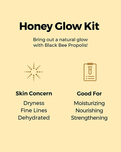 Honey Glow Kit, Korean Skin Care Set with Propolis Facial Toner, Serum, & Cream, Mini Travel Essentials, Deep Moisture, Hydration, Nourishment, Travel Size Gift Set, Korean Skin Care
