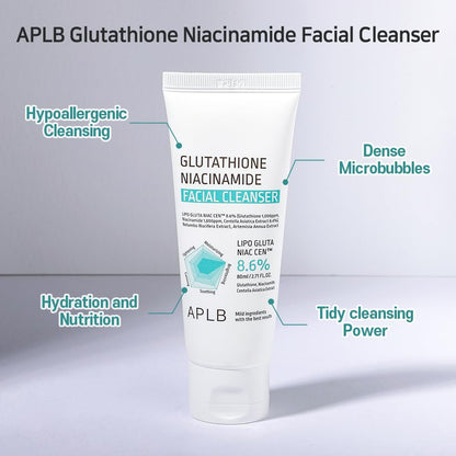 Glutathione Niacinamide Facial Cleanser | LIPO GLUTA NIAC CEN™ 8.6% 2.71 Fl.Oz/Korean Skincare, Cares for Tighten Pores & Sebum, Long Lasting Nourishment and Deep Moisture for Soft Skin