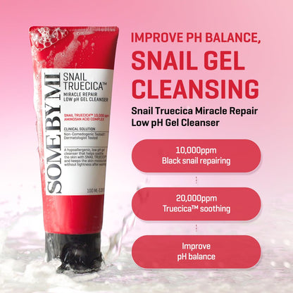 Snail Truecica Miracle Repair Low Ph Gel Cleanser - 3.38Oz, 100Ml - Made from Snail Mucin for Sensitive Skin - Daily Face Wash for Deep Cleansing and Skin Moisturizing - Korean Skin Care