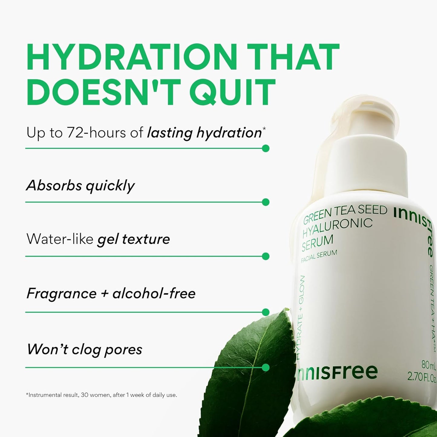 Green Tea Seed Hydrating Serum with Hyaluronic Acid & Niacinamide, Korean Face Serum for Glow