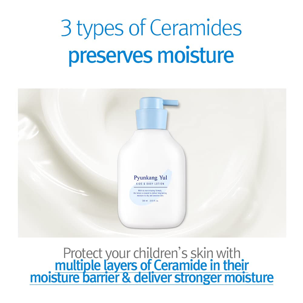 PKY Kids & Baby Lotion Moisturizer with Ceramide, Hyaluronic Acid, Lecithin, Cica, Calming, Hydrating, Soothing, Moisturizing Cream for All Skin Types, Fragrance Free, 19.9 Fl.Oz. 590Ml.