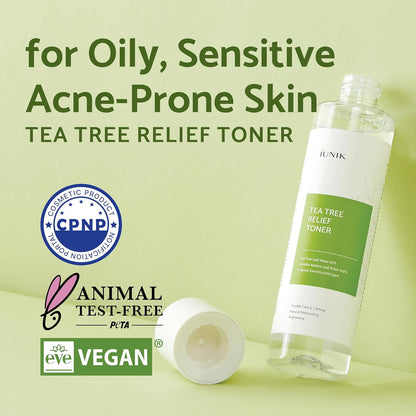 Tea Tree Relief Vegan Face Toner - Facial Moisturizer Acne-Prone Irritated Skin W Tea Tree 67% Centella Asiatica 19.5% 6.7 Fl OZ Sensitive Skin Breakout Rosacea Blemish Plant-Based Ingredients