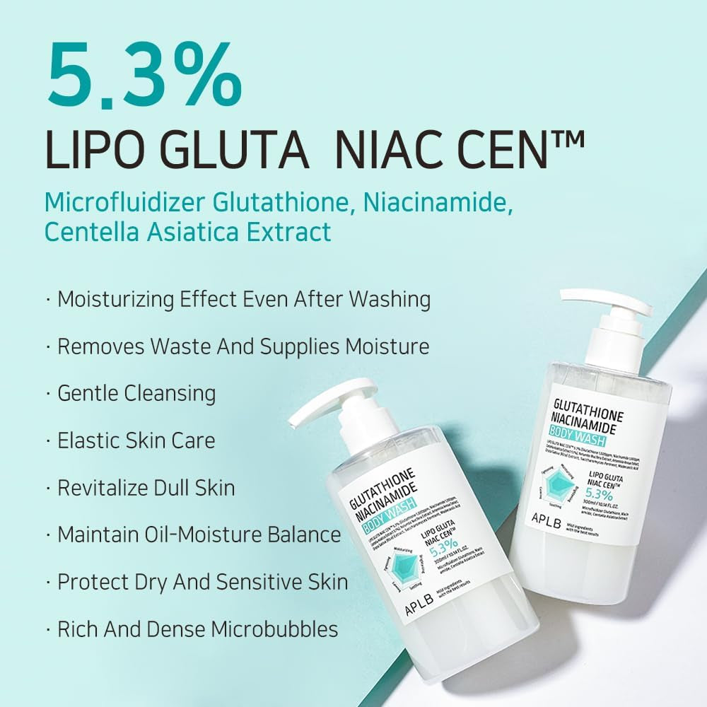 Glutathione Niacinamide Body Wash | LIPO GLUTA NIAC CEN™ 5.3% 10.14 Fl.Oz/Korean Skincare, Gentle Ingredients for the Safety of Your Skin, Long Lasting Deep Moisture for Soft Skin