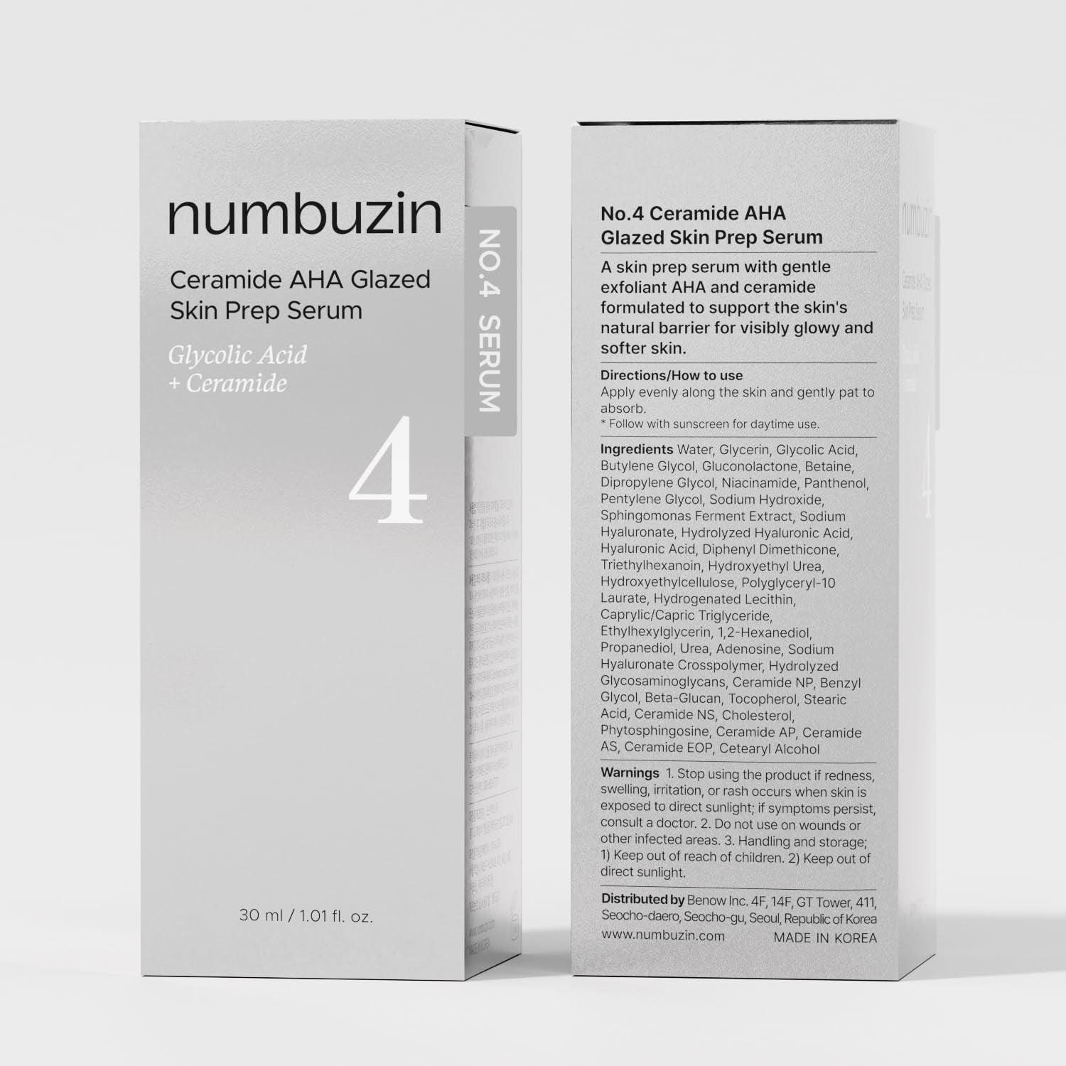 No.4 Serum | Ceramide AHA Glazed Skin Prep Serum | Exfoliating, Skin Barrier Repair, Face Peel, Korean Glass Face | Glycolic Acid, PHA, Ceramides, Panthenol | 1.01 Fl.Oz