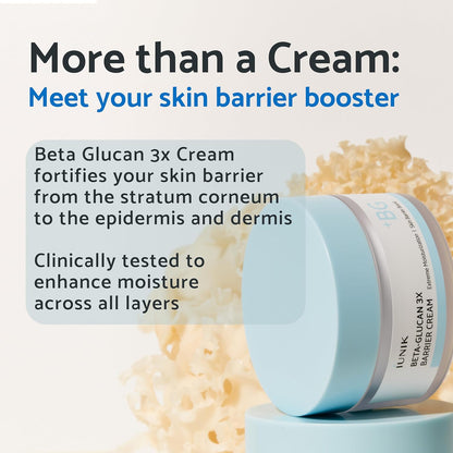 Beta-Glucan Non-Sticky Deep Moisture Hydration 3X Barrier Cream Day&Night Moisturizer Quick Absorption Barrier Strengthening for Sensitive Dry Skin with Shea Butter Panthenol Korean Skincare