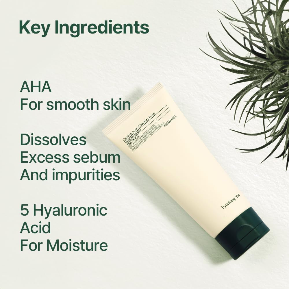 PKY Calming Cleansing Foam, Low Ph Formula Facial Wash/Cleanser with Witch Hazel, AHA for Oil Control- Cica, Tea Tree Extract - Rapid Moisture Replenishment 3.38 Fl.Oz