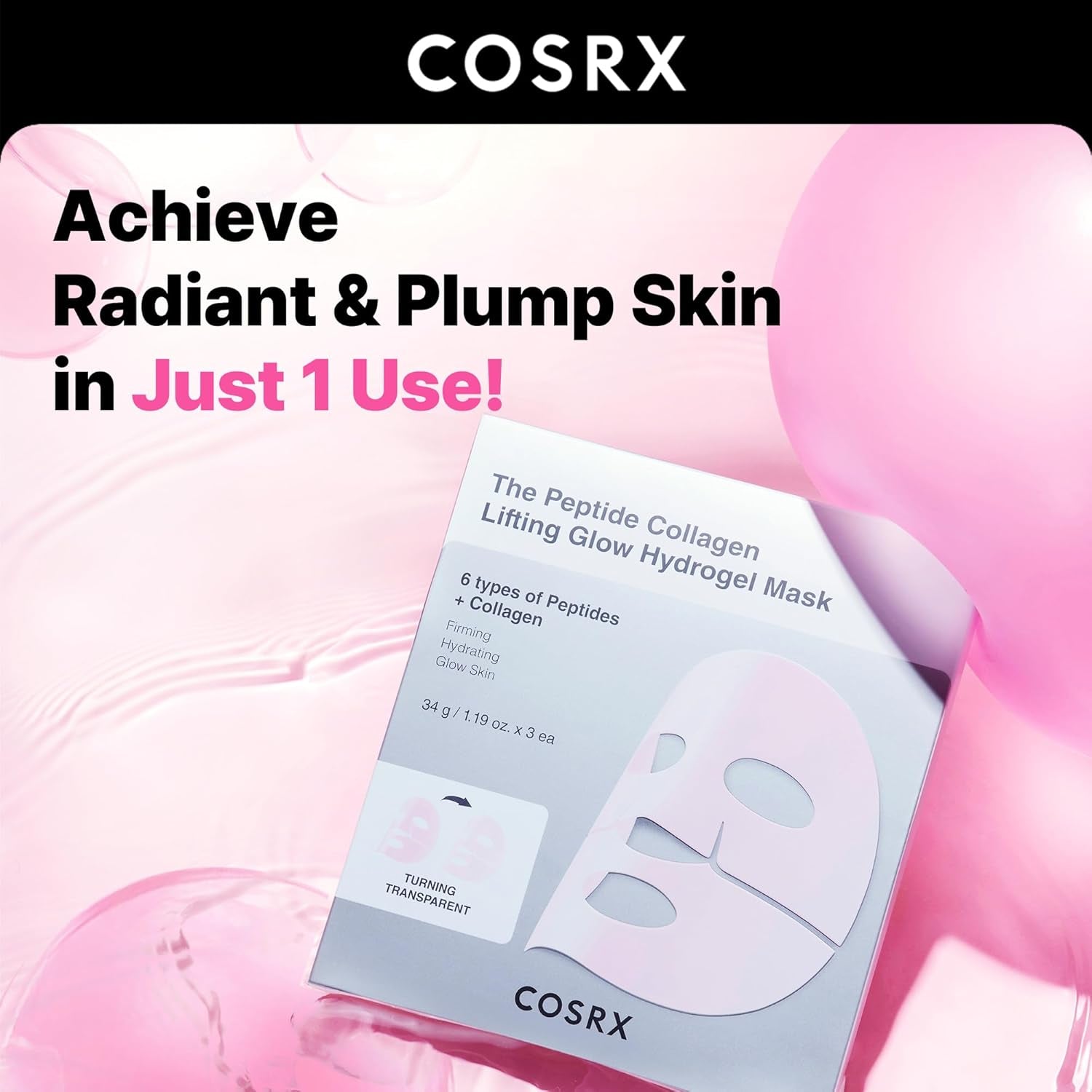 the Peptide Collagen Lifting Glow Hydrogel Face Masks Skincare 3 EA, Collagen Face Mask, Travel Essentials, Overnight Face Mask, Korean Skincare