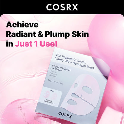 the Peptide Collagen Lifting Glow Hydrogel Face Masks Skincare 3 EA, Collagen Face Mask, Travel Essentials, Overnight Face Mask, Korean Skincare