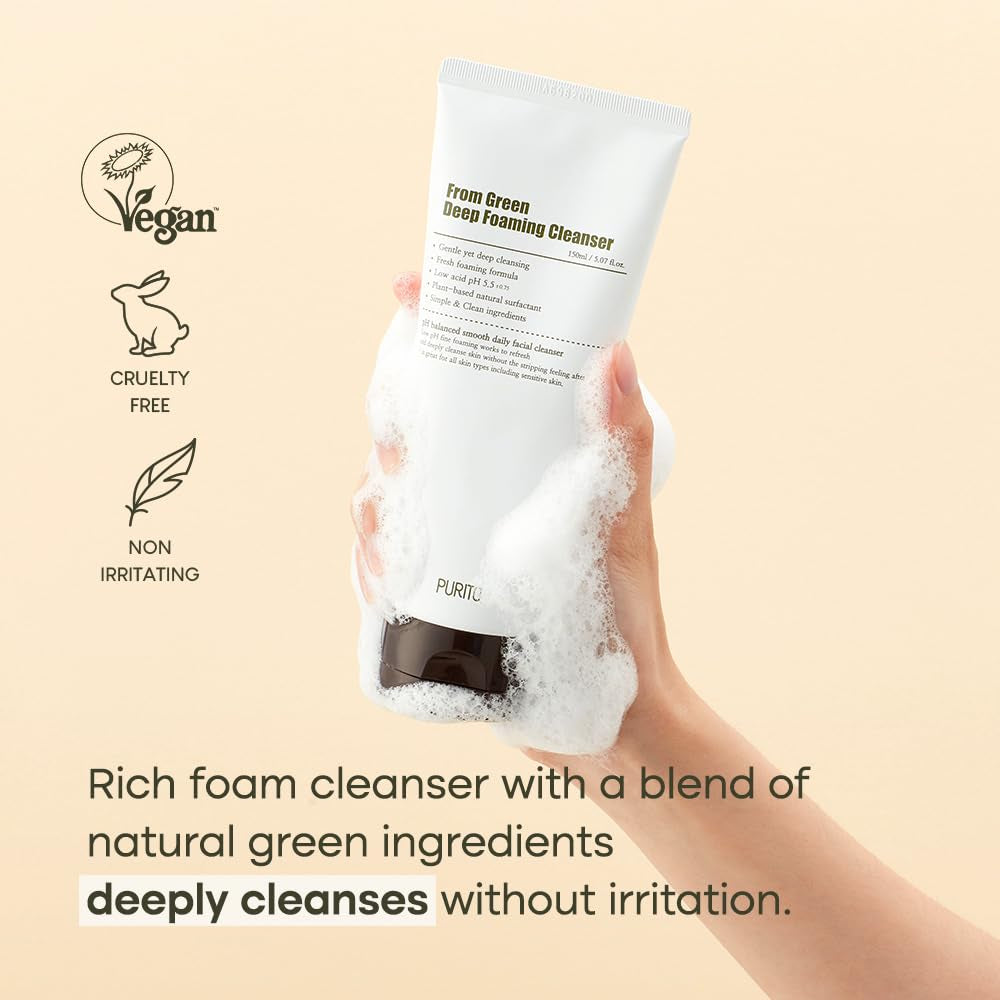 from Green Deep Foaming Cleanser 150Ml / 5.07 Fl.Oz, Ph 5.5, Plant-Based, Natural Ingredients, Cruelty-Free, Vegan