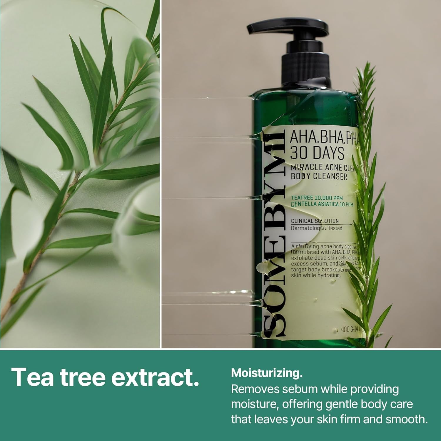 AHA BHA PHA 30 Days Miracle Acne Clear Body Cleanser - 13.5Oz, 400Ml - Daily Exfoliating Tea Tree Acne Body Wash with Salicylic Acid - Deep Cleanses Sebum and Impurities - Korean Skin Care