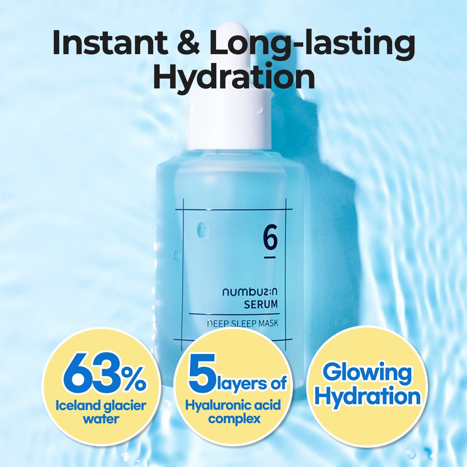 No.6 Serum | Deep Sleep Mask Serum | Iceland Glacier Water for Instant and Long-Lasting Hydration with Hyaluronic Acid & Niacinamide | Korean Skincare for Dry Skin | 1.69 Fl. Oz.