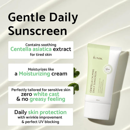Centella Calming Moisture Daily Sunscreen SPF 50+ PA++++ Matte & No White Cast Centella Asiatica Dry Oily Sensitive Vegan Korean Skincare