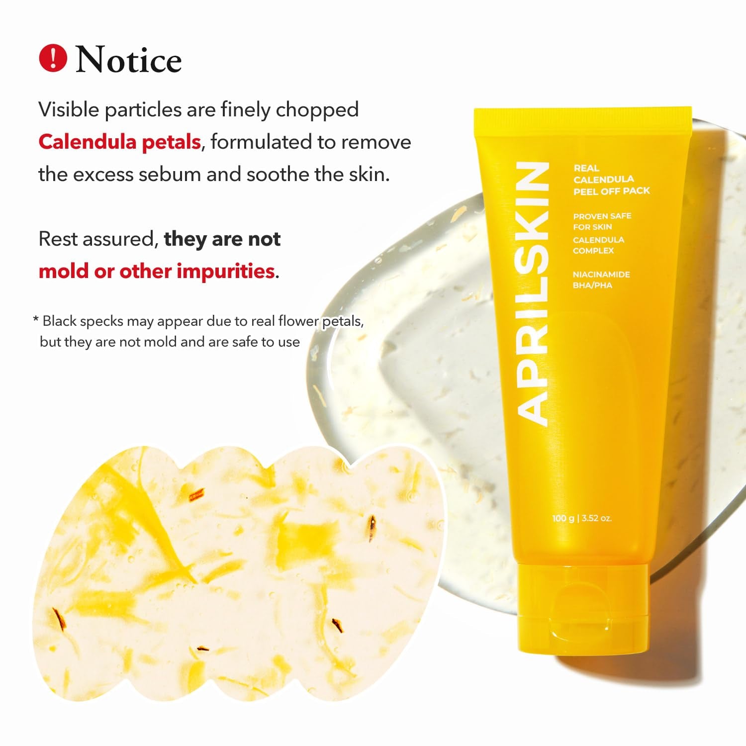 Calendula Flower-Infused Facial Peel off Mask, 3.52 Fl. Oz, PHA, BHA & Niacinamide Gently Exfoliates, Removes Impurities, Improves Uneven Skin Tone, and Minimizes Pores, Korean Skincare