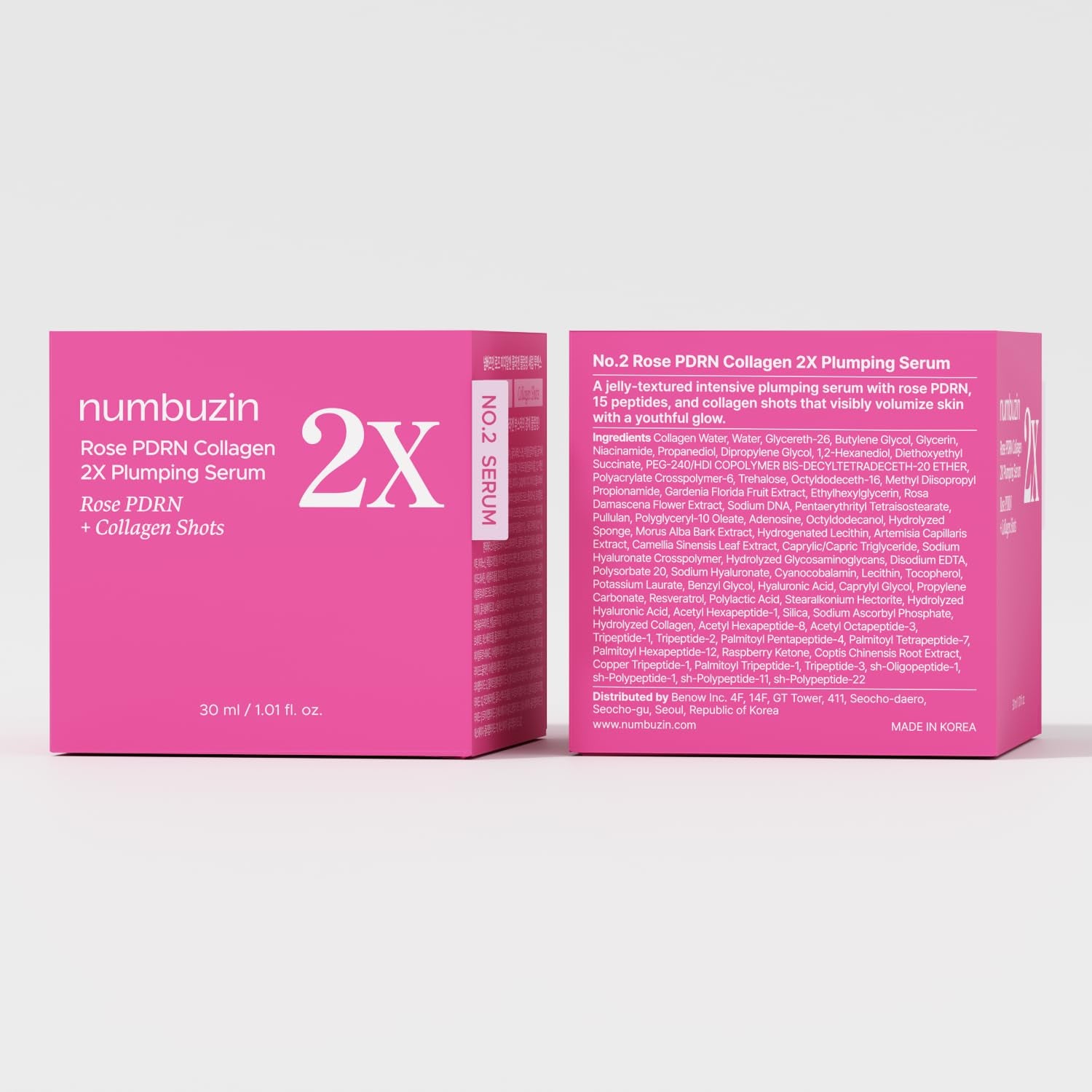 No.2X Serum | Rose PDRN Collagen 2X Plumping Serum | Glowing, Hydrating, Firming, Korean Skincare | Collagen, Peptides, PDRN | for Dry, Combination Skin | 1.01 Fl.Oz.