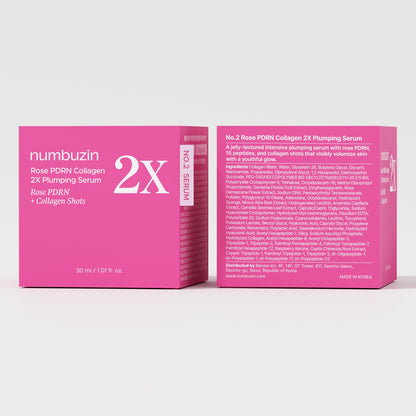 No.2X Serum | Rose PDRN Collagen 2X Plumping Serum | Glowing, Hydrating, Firming, Korean Skincare | Collagen, Peptides, PDRN | for Dry, Combination Skin | 1.01 Fl.Oz.