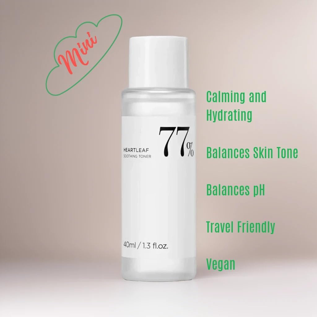 Mini Soothing Toner with 77 Heartleaf, Perfect for Travel Size (1.35 Fl Oz), Skin Soothing Ph 5.5 Trouble Care, Hydrating, Purifying, Vegan, Korean Skincare, 40Ml