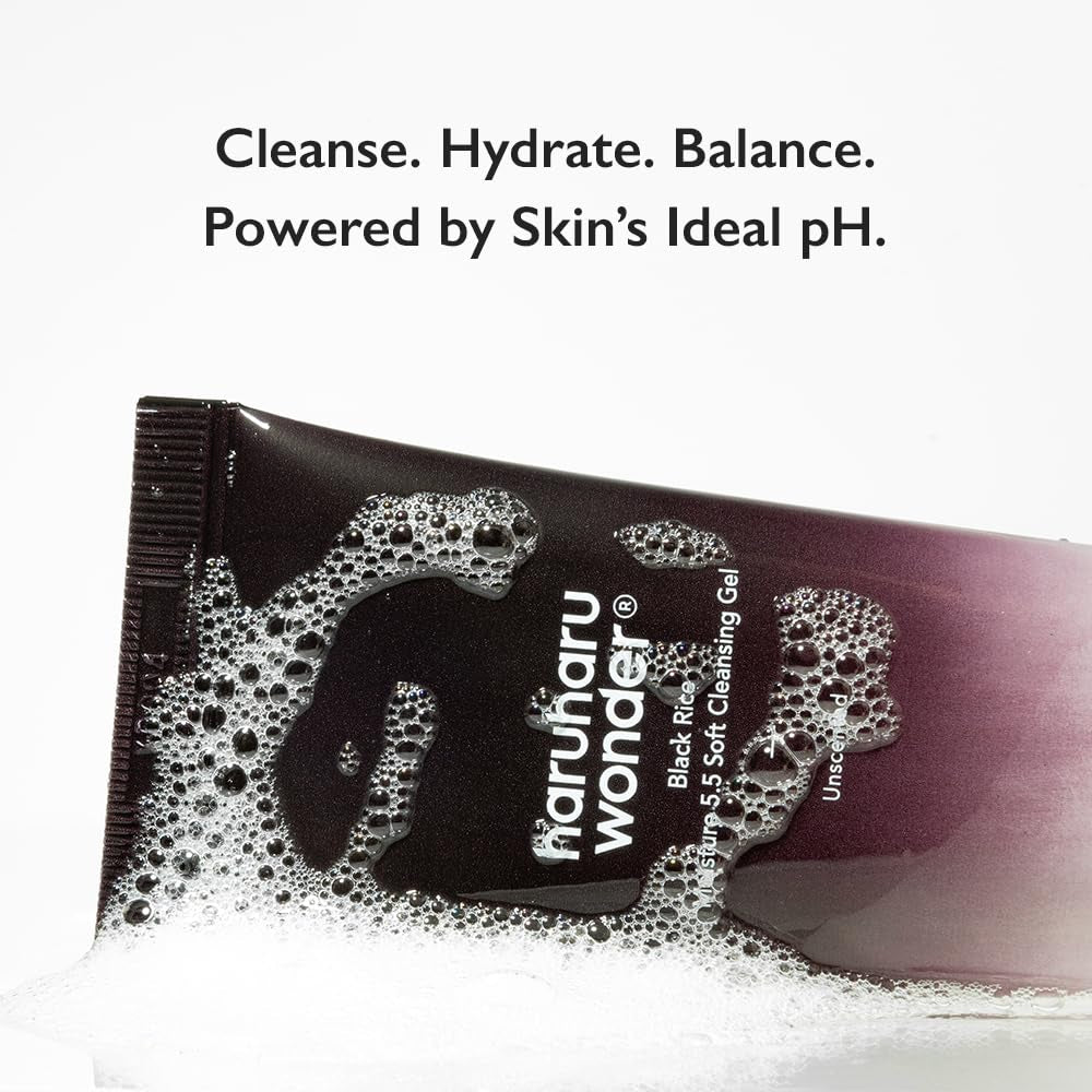 Wonder Black Rice Moisture 5.5 Soft Cleansing Gel, 3.4 Fl.Oz, Gentle Face Wash for Dry to Normal Skin, Low 5.5Ph, Soap Free, Hydrating, Fragrance Free, Daily Use, Korean Skincare