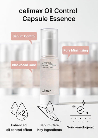 Oil Control Capsule Essence | with Tea Tree Extract, for Sebum Reducing Serum, Mattifying, Hydrating, Moisturizing Mild Formula for Sensitive, 30Ml