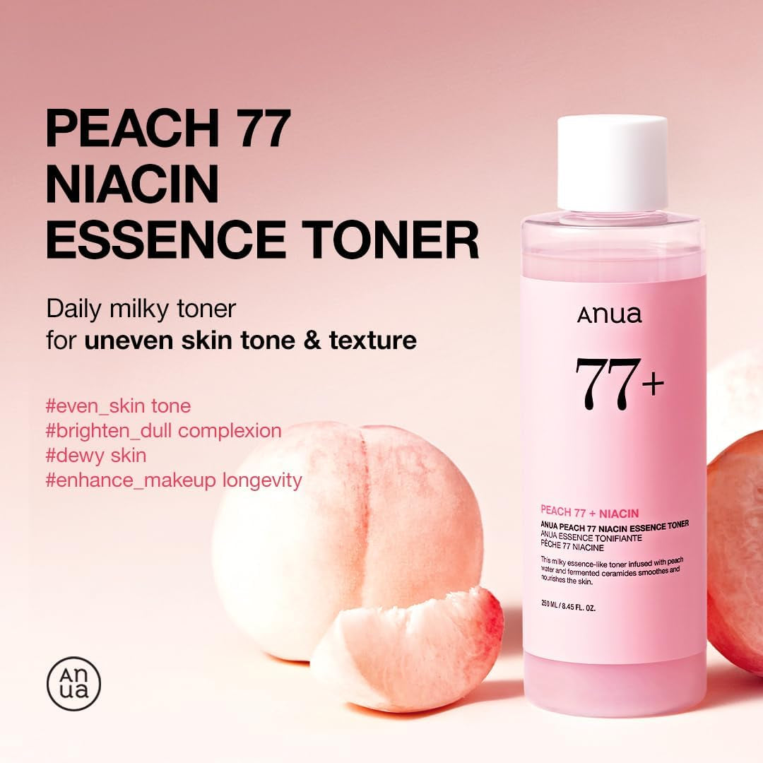 Peach 77 Niacin Essence Toner 250Ml / Brightening Toner for Face, Niacinamide, Panthenol, Ceramides, Facial Toner for Glass Skin, Korean Skin Care (8.45 Fl.Oz.)