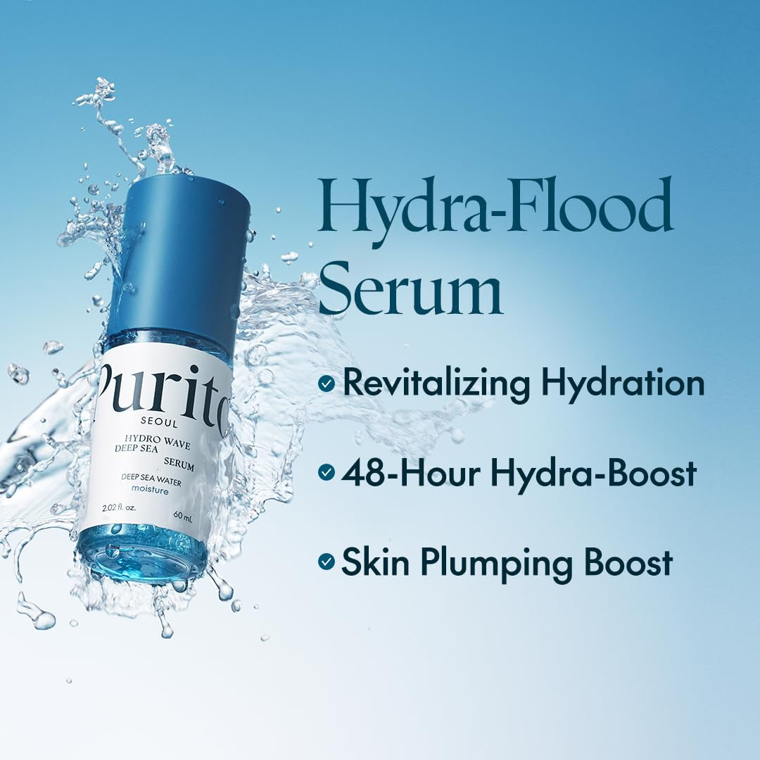Hydro Wave Deep Sea Serum, 60 Ml / 2.02 Fl. Oz., Hydrating Face Serum, Lightweight & Non-Greasy, Skin Moisture Boost, Korean Skincare, for Sensitive Skin, Hyaluronic Acid & Deep Sea Water