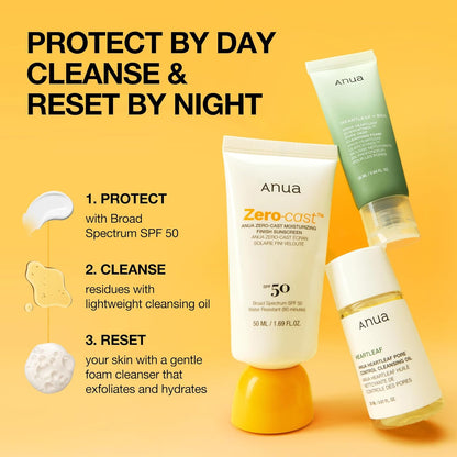 Sun-Ready Travel Kit, Zero-Cast Sunscreen & Cleansing Oil & Face Wash. Korean Sunscreen with Mini Size Double Cleansing Routine ,Korean Skincare Set