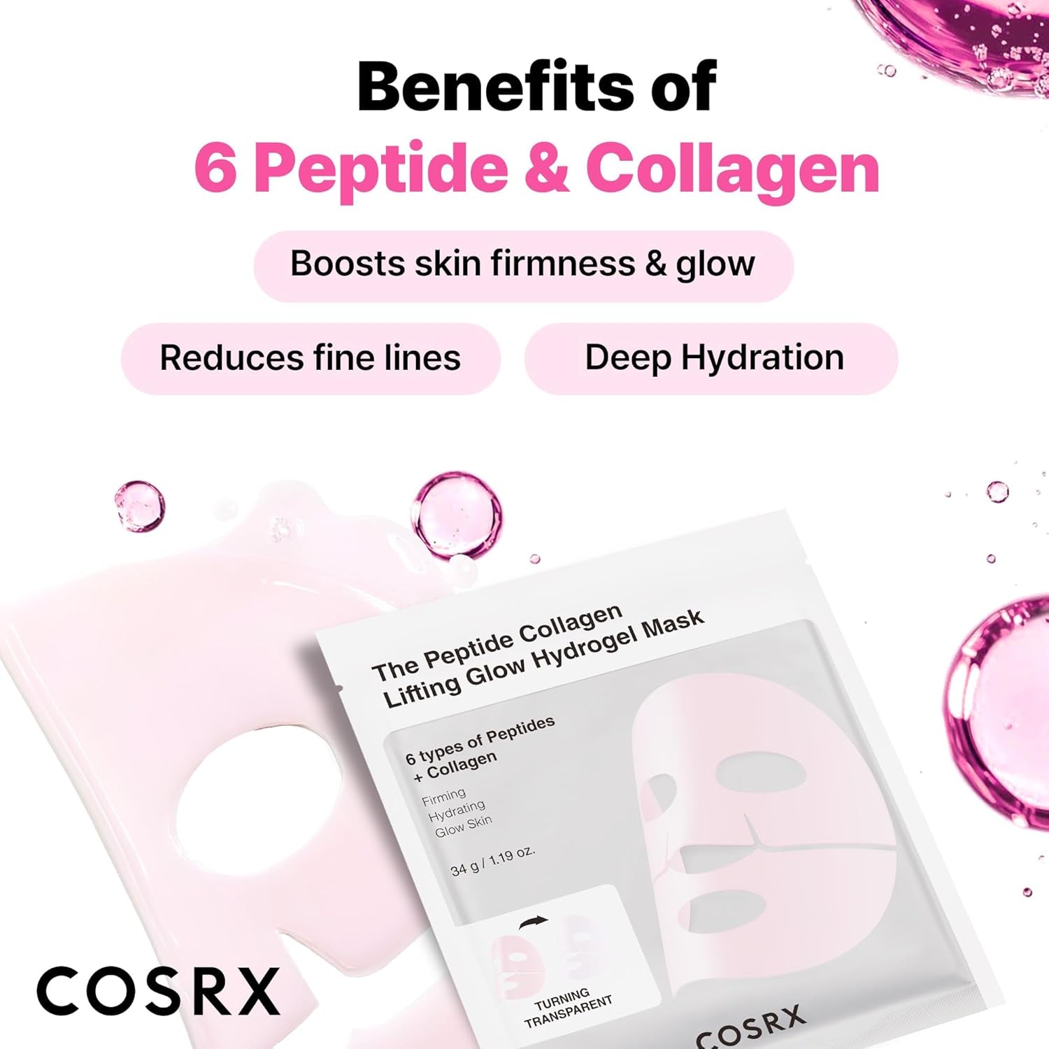 the Peptide Collagen Lifting Glow Hydrogel Face Masks Skincare 3 EA, Collagen Face Mask, Travel Essentials, Overnight Face Mask, Korean Skincare