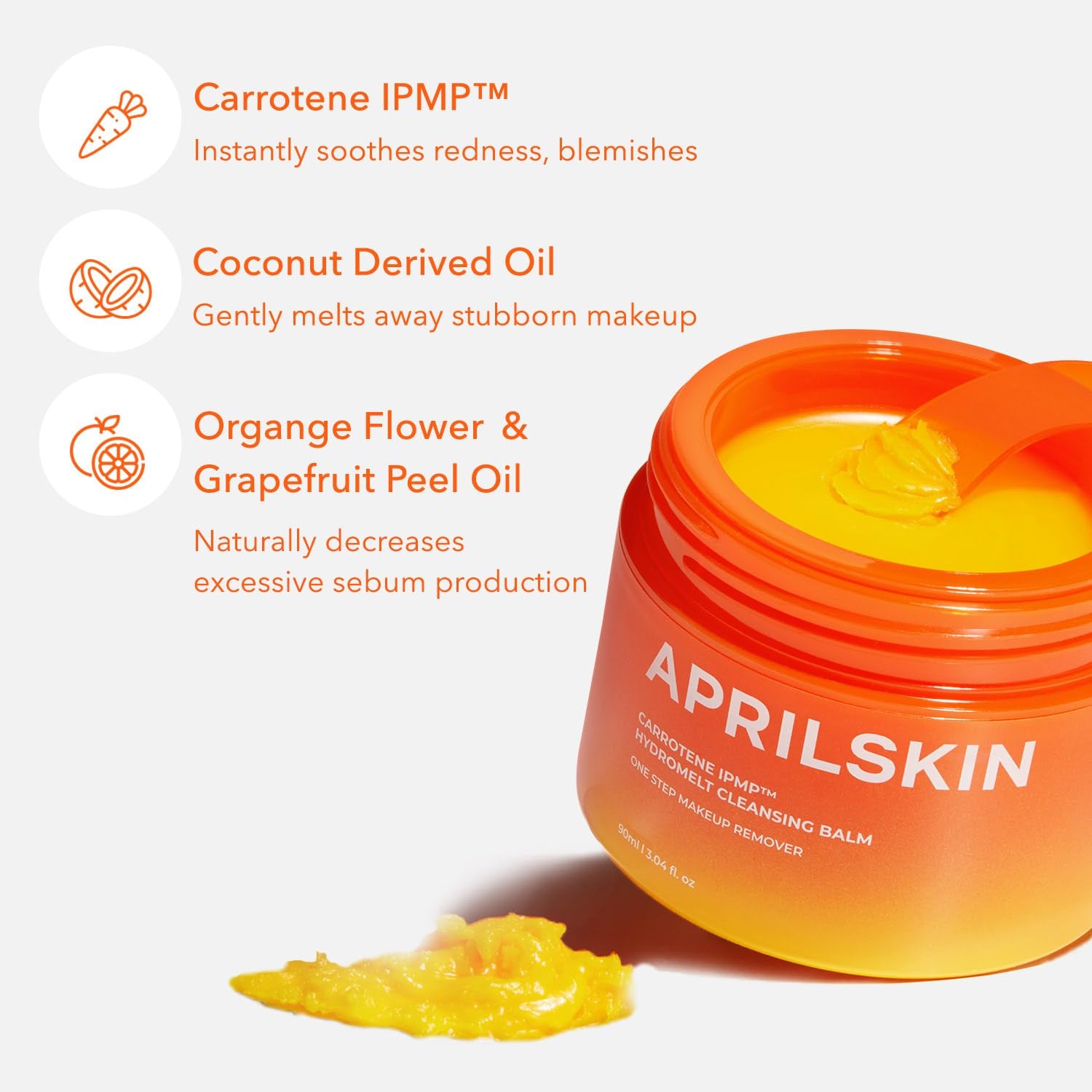 Carrotene IPMP Hydromelt Cleansing Balm, 3.04 Fl.Oz, Noncomedogenic, Grapefruit Peel Oil, O-Cymen-5-Ol Helps Reduce Blackheads & Breakouts, for Sensitive & Oily Skin, Korean Skincare