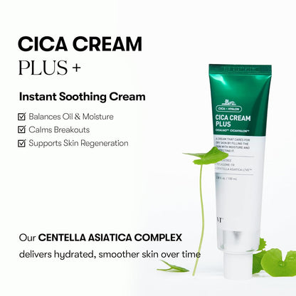Cica Cream Plus, Hydrating & Calming Face Moisturizer with Centella Asiatica, Lightweight Soothing Cream for Acne, Oily, Dry and Sensitive Skin, Korean Skincare for Acne Prone Skin