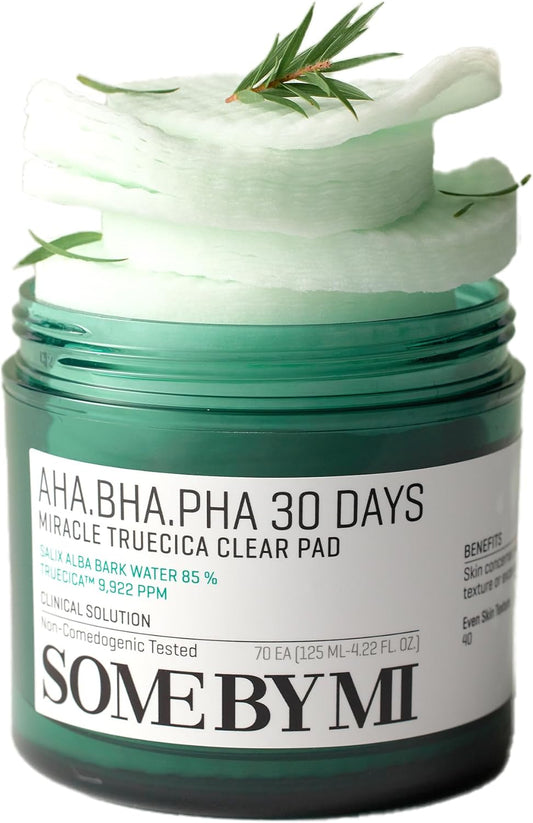 AHA BHA PHA 30 Days Miracle Truecica Clear Pad – 70 Pads – Korean Exfoliating Centella Face Toner Pads – Gently Clears Impurities, Refines Pores & Smooths Skin Texture – Korean Skin Care