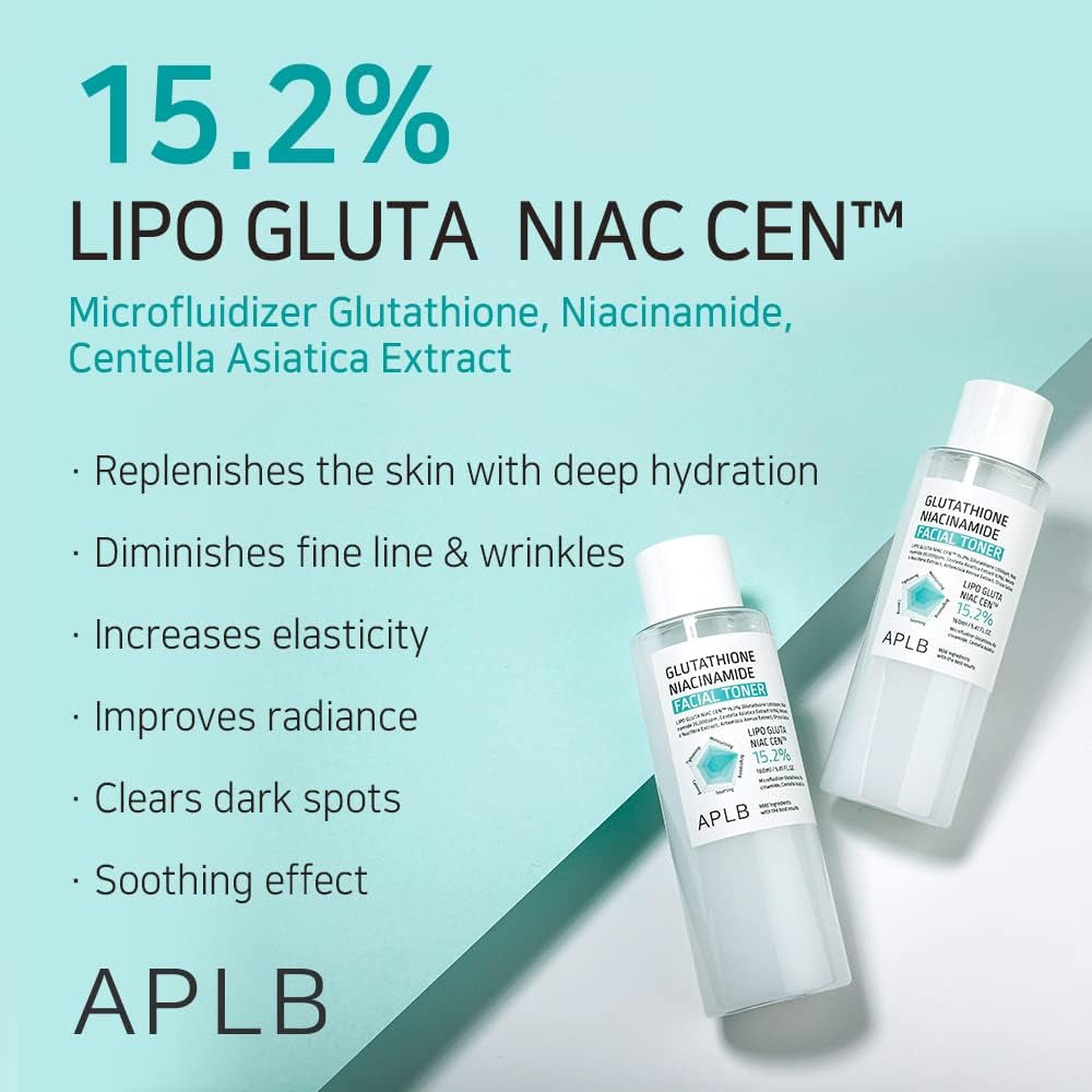 Glutathione Niacinamide Facial Toner | LIPO GLUTA NIAC CEN™ 15.2% 5.41 Fl.Oz/Korean Skincare, Replenishing Moisture, Revitalize for Gentle and Improve Skin Texture through Niacinamide