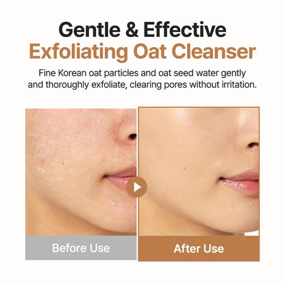Oat Exfoliating Facial Polish Cleanser - Hydrating Daily Face Wash with Gentle Scrub Clay Pore Minimizing Panthenol, Oat Seed Water Vegan, Non-Comedogenic Korean Skin Care 5.07 Fl.Oz