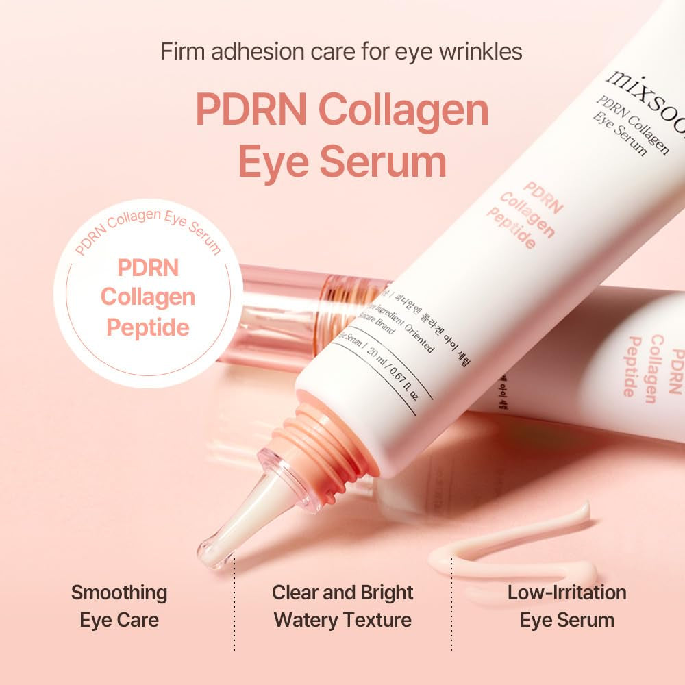 PDRN Collagen Eye Serum 0.68 Fl. Oz / 20Ml under Cream for Eye Bags Peptide Hydrating Lightweight Dropper Korean Glass Skin Care