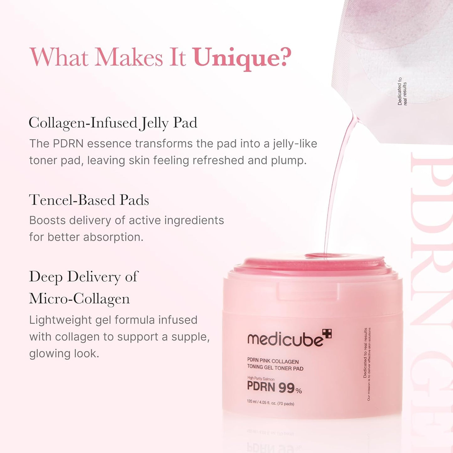 Salmon DNA PDRN Pink Collagen Jelly Pad | Korean Gel Toner Pads with Niacinamide, Madecassoside, Retinol | Soothing, Radiance & Uneven Skin Tone | Korean Skin Care | 70Pads