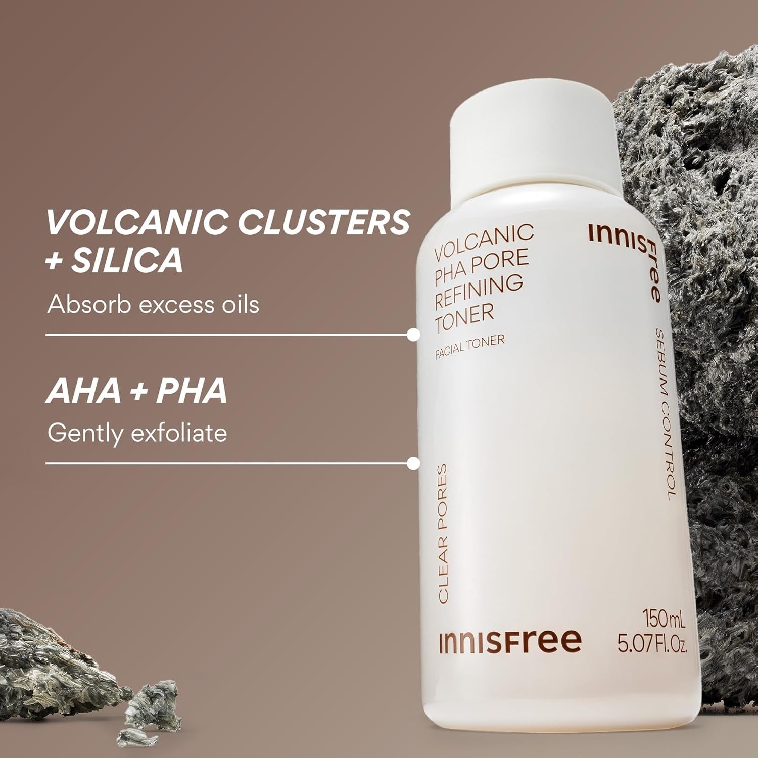 Innisfree Volcanic PHA Toner, Korean Skincare with AHA & BHA, Refines Texture, Controls Oil, Exfoliating Face Treatment