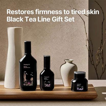 PKY Black Tea Line Gift Box Set, Deep Nurishment for Anti-Aging, Rich Moisture Toner, Revitalizing Serum & Nourishing Cream, Zero-Irritation (3-Item Set)