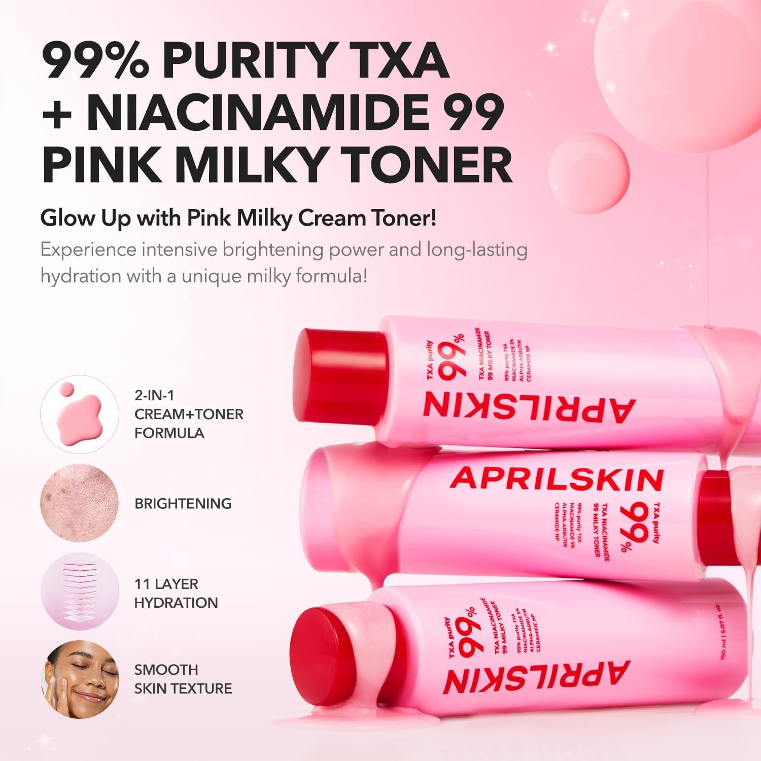Txa+Niacinamide 99 Pink Milky Toner | 99% High-Purity TXA 3%+ Niacinamide 5% for Brightening | Highly Concentrated Cream Toner | Deep Moisturizing Formula for Dull Skin | 5.07 Fl.Oz.