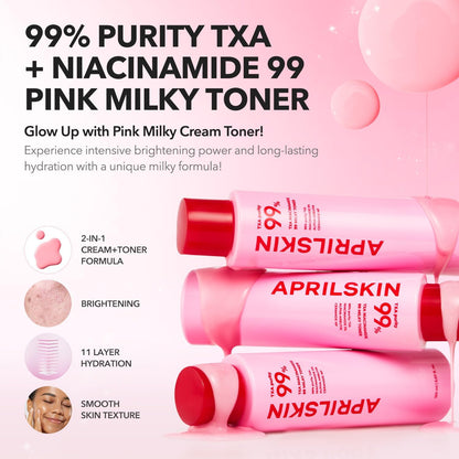 Txa+Niacinamide 99 Pink Milky Toner | 99% High-Purity TXA 3%+ Niacinamide 5% for Brightening | Highly Concentrated Cream Toner | Deep Moisturizing Formula for Dull Skin | 5.07 Fl.Oz.