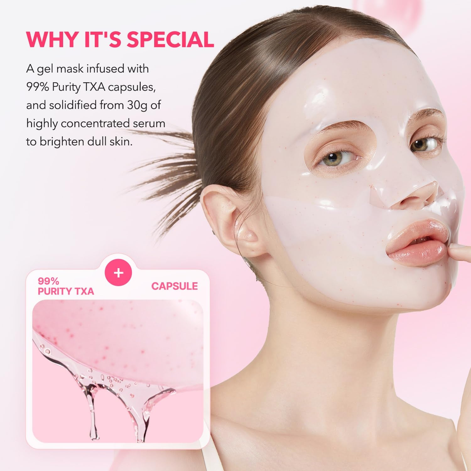 TXA Pink Capsule Gel Mask | Overnight Face Mask for Glass Glow Skin I 99% High-Purity Tranexamic Acid 3 for Uneven Skin Tone I Elasticity, Hydrating and Firming I Korean Skincare I 30G X 4Ea