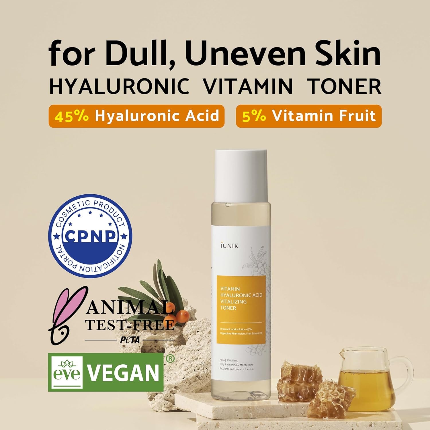 Vitamin C Vegan Face Toner with 45% Hyaluronic Acid Facial Moisturizer 6.7 Fl Oz - Nourishing Hydrating Sensitive Vitalizing Sensitive Dry Skin Deep Nourishing