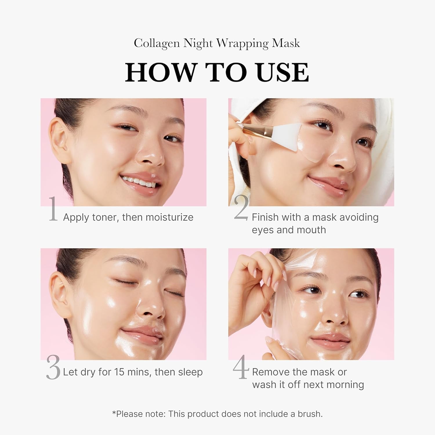 Korean Viral Glass Skin Faical Mask Duo: Collagen Overnight Wrapping Peel off Facial Mask Pack and Zero Pore Blackhead Mud Facial Mask and Jelly Brush