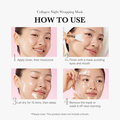 Korean Viral Glass Skin Faical Mask Duo: Collagen Overnight Wrapping Peel off Facial Mask Pack and Zero Pore Blackhead Mud Facial Mask and Jelly Brush