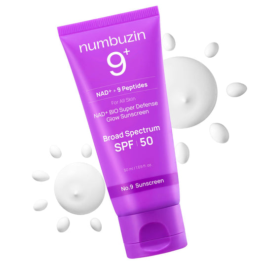 No.9 Sunscreen | Super Defense Glow Sunscreen | Broad Spectrum SPF 50 | for All Skin Types & Skin Tones | Glowing, Dewy Finish, Water-Resistant | No White Cast, Korean Skincare | 1.69 Fl. Oz.