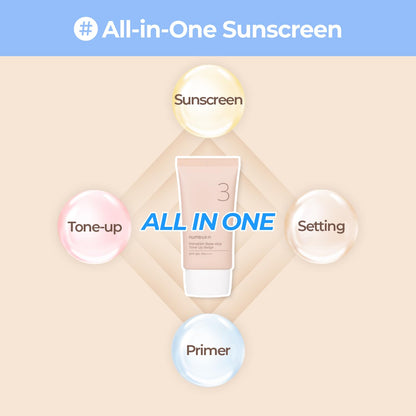 No.3 Porcelain Base-Skip Tone up Beige | SPF50+ PA++++ | Lightweight, Hydrating | Zinc Oxide, Niacinamide | Sheer, Natural Finish, Evens Skin Tone | Korean Skincare 1.69 Fl. Oz.