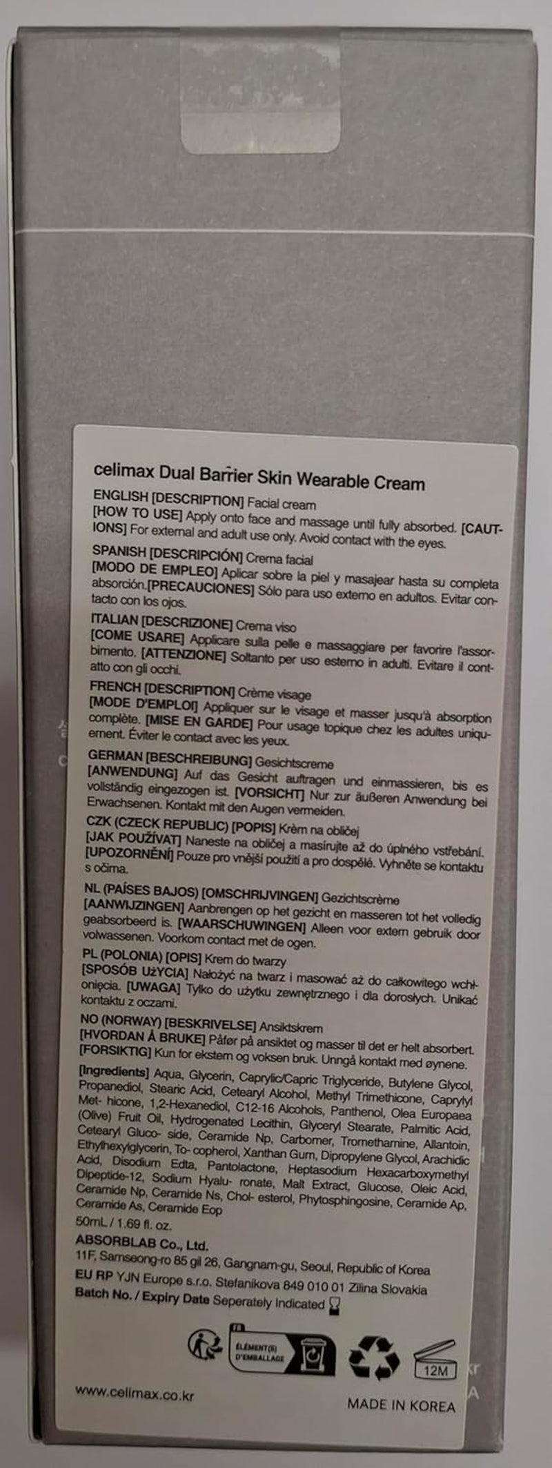Dual Barrier Skin Wearable Cream | Long Lasting Cream Face Moisturizer with Ceramides, Hyaluronic Acid, Moisturizing, Hydrating, Soothing, Repairing, Day & Night Cream, 50Ml