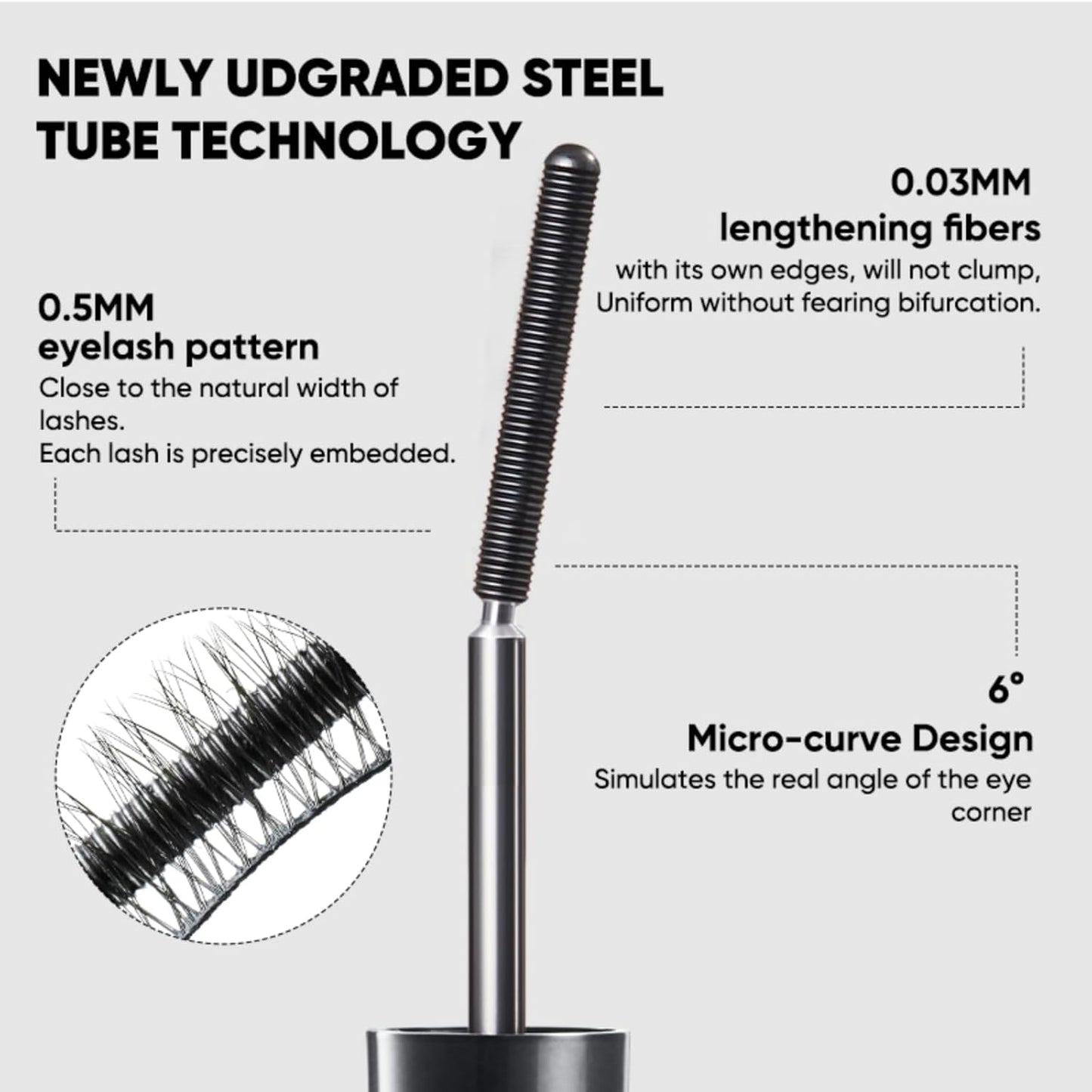 3D Curling Eyelash Iron Mascara -Waterproof, Volumizing and Lengthening, Smudge-Proof, Clump-Free, Ultra Fine, Black & Brown Tubing Mascara, Classic & Upgraded Edition, Suitable for All Types