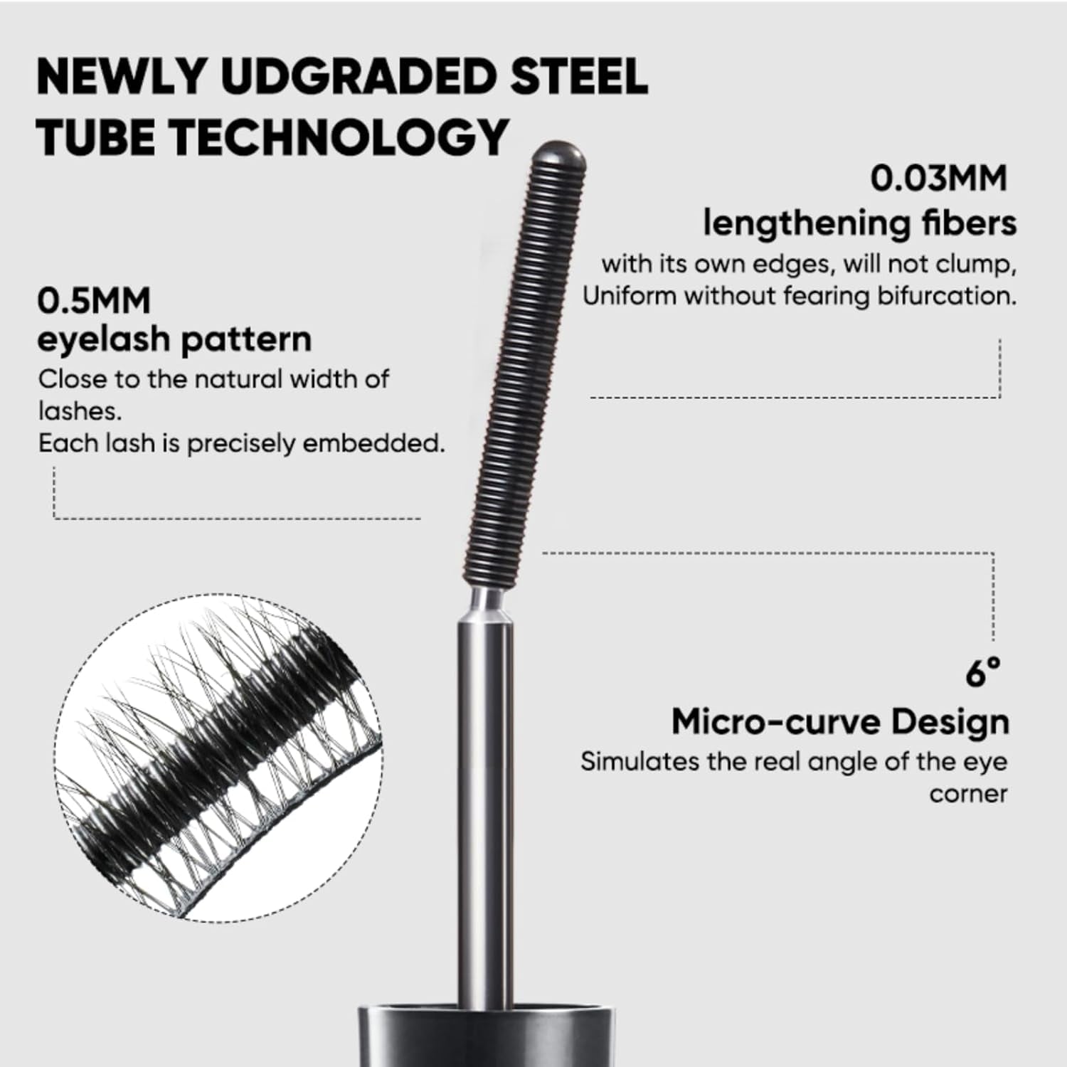 3D Curling Eyelash Iron Mascara -Waterproof, Volumizing and Lengthening, Smudge-Proof, Clump-Free, Ultra Fine, Black & Brown Tubing Mascara, Classic & Upgraded Edition, Suitable for All Types