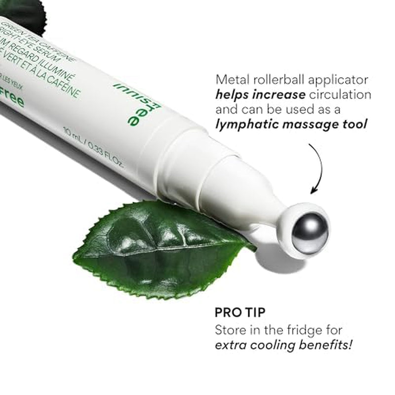 Green Tea Caffeine Depuffing Eye Serum with Niacinamide, Cooling Korean Eye Roll-On for Hydration and Brightening