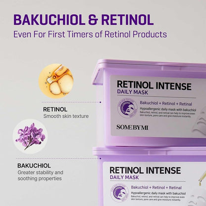 Retinol Intense Daily Mask - 30 Sheets, 11.8Oz - Mild Korean Retinol Vegan Face Sheet Mask for Glass Skin Routine - Skin Texture, Elasticity and Aging Sign Care - Korean Skin Care