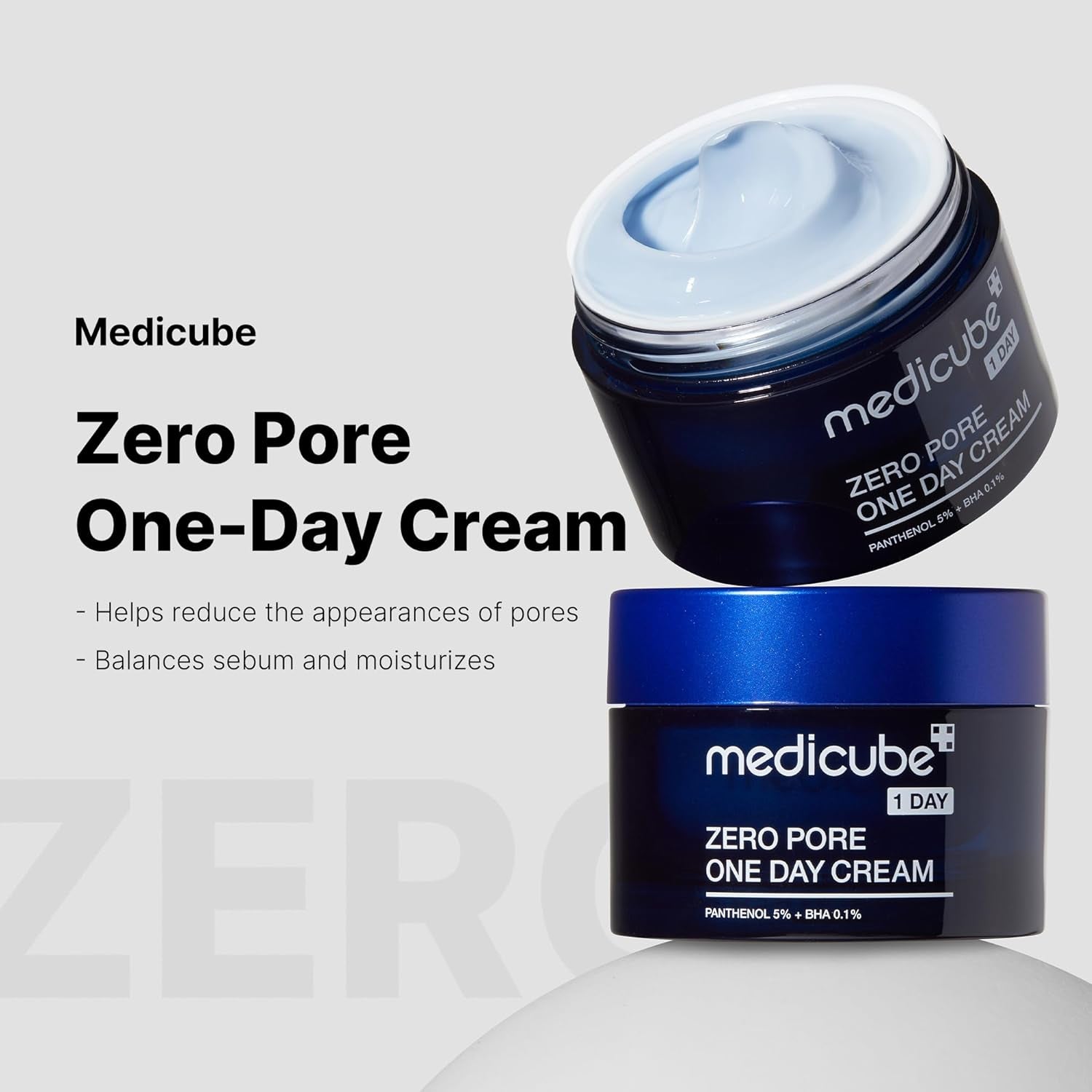 Zero Pore One-Day Cream 1.7 Fl.Oz - Visibly Smaller Pores, Controls Excess Oil - Pore Refining Cream with Panthenol, Salicylic Acid, and Niacinamide - Korean Skincare